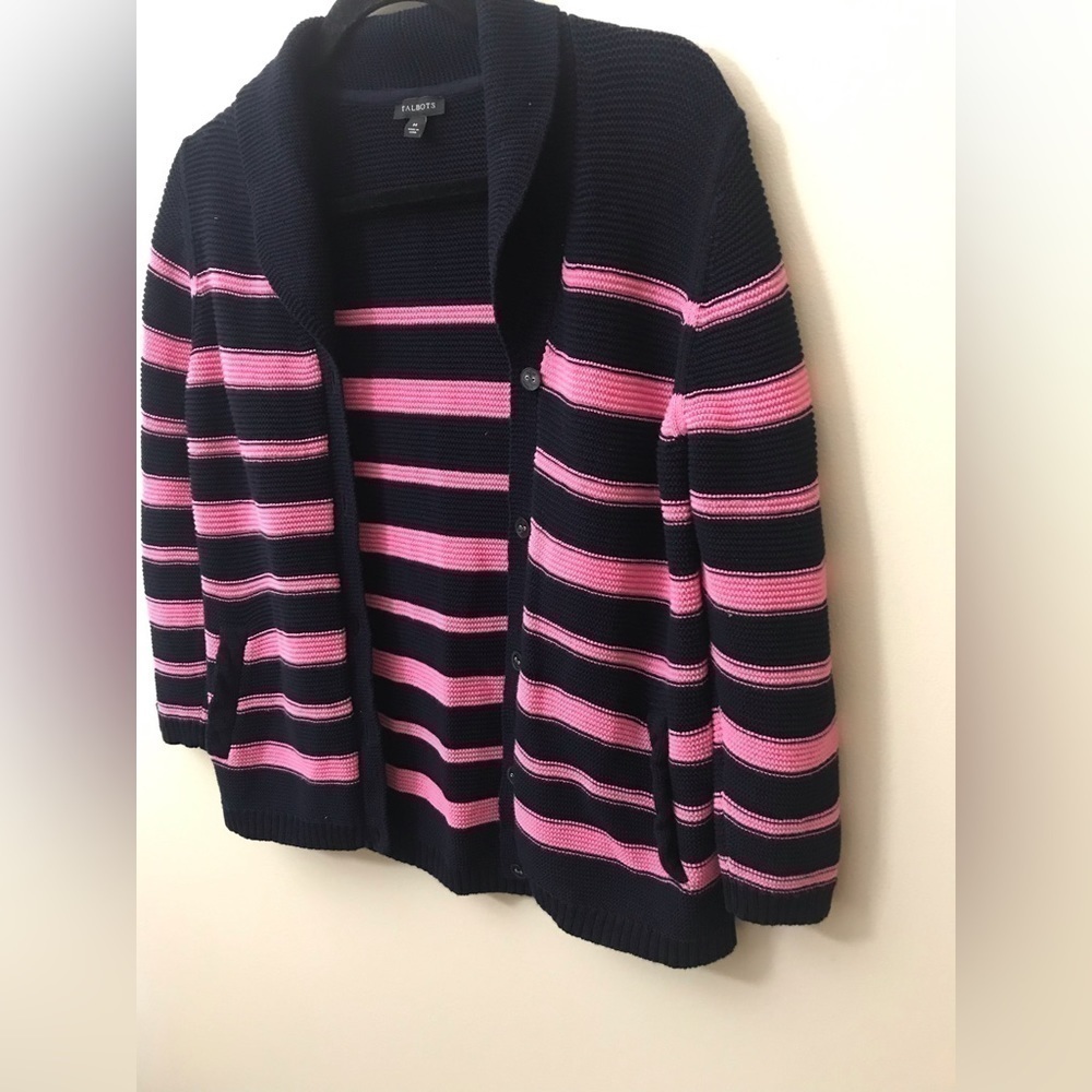 𝅺talbots Ladies Cotton Blend Cable Knit Cardigan w/ Shawl Collar & Buttons M - Picture 7 of 14
